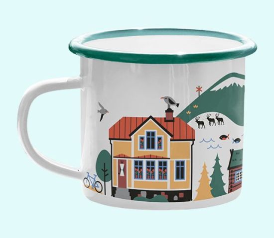 Mug, enamel, Scand. Mountains, summer