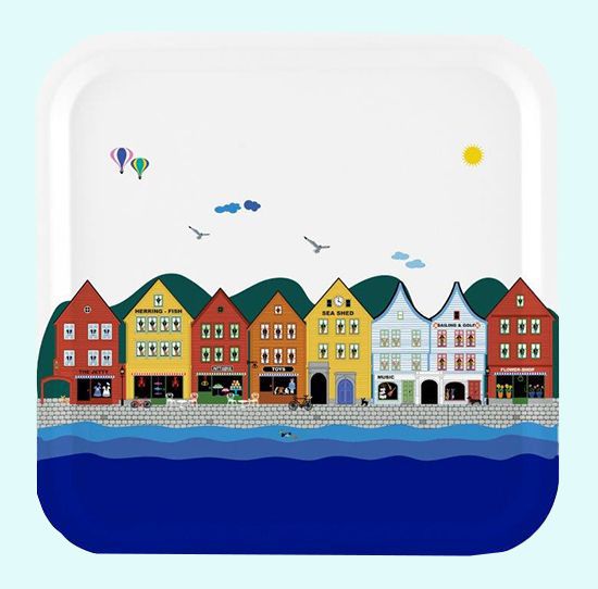 Tray 13" x 13", colorful houses