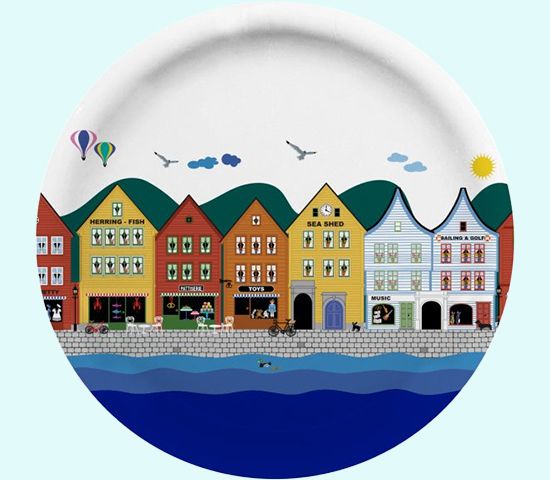 Coaster, colorful houses