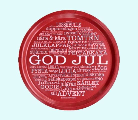 Tray 12", God Jul words, red