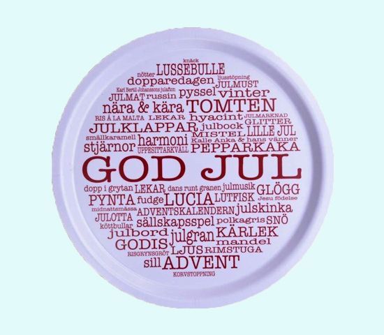 Tray 12", God Jul words, white