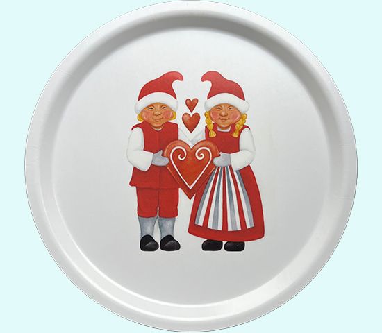 Tray 12", Tomte couple w/hearts