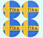 Coaster 4-pk, Fika, make time to., flag