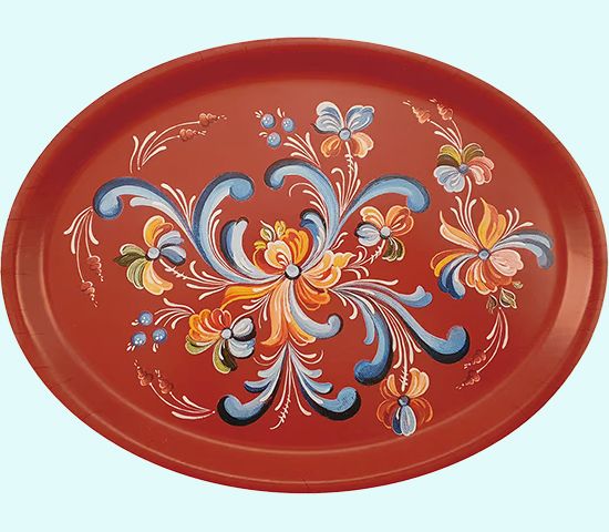 Tray 13 x 10" oval, Nordic rose, red