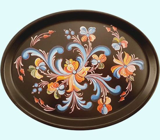 Tray 13 x 10" oval, Nordic rose, black