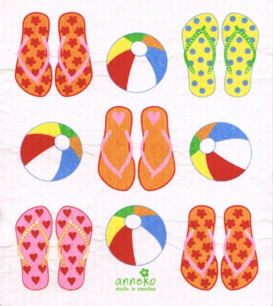 Dishcloth,  flip flopps / beachball