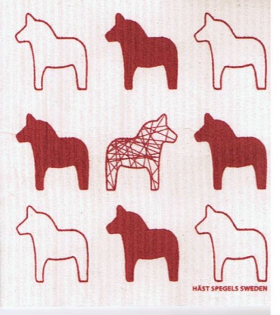 Dishcloth, red horses