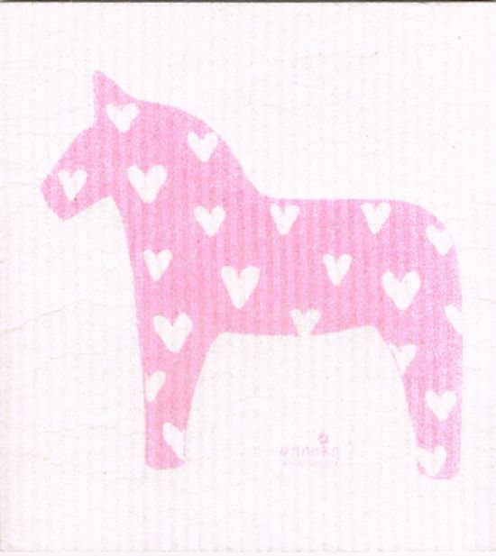 Dishcloth, pink Dalahorse w/ hearts