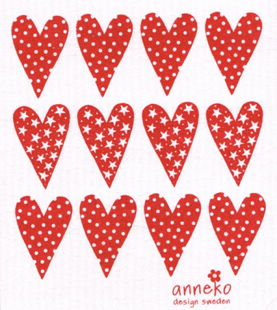 Dishcloth, red hearts