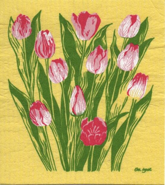 Dishcloth, tulips on yellow