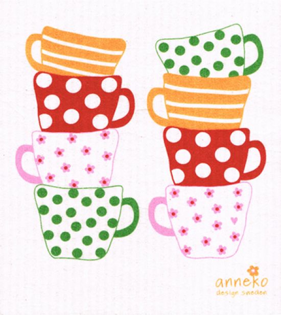 Dishcloth, polkadot cups