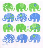 Dishcloth, blue / green elephants