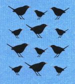 Dishcloth, blackbird on blue