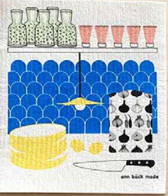 Dishcloth, kitchen w blue tiles