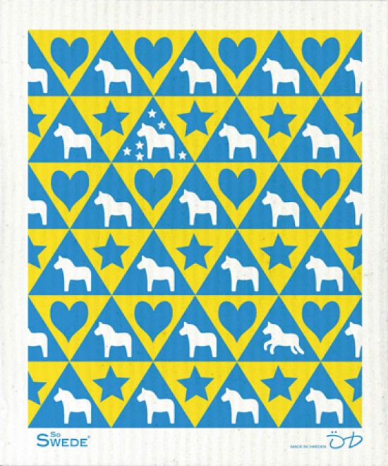 Dishcloth, Dalahorse & heart, blue / yellow