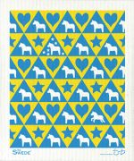 Dishcloth, Dalahorse & heart, blue / yellow