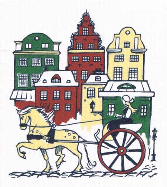 Dishcloth, horse carriage in old town