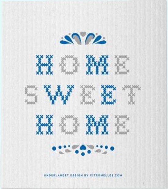 Dishcloth, Home Sweet Home, blue/grey