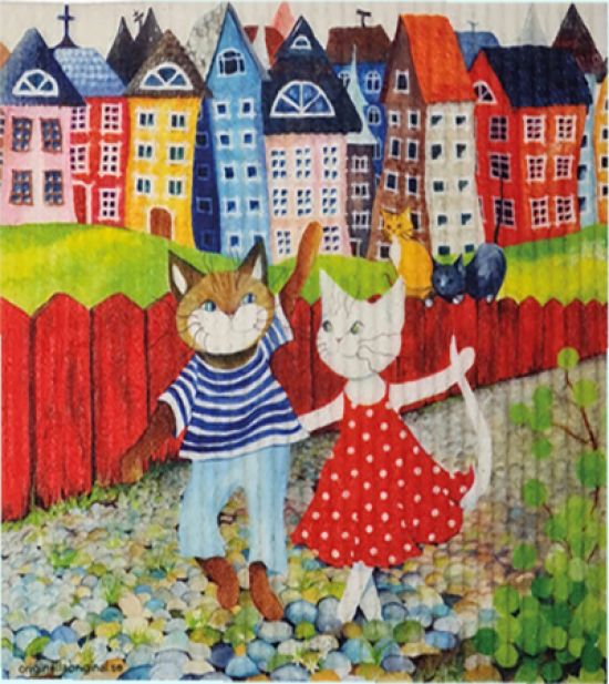 Dishcloth, colorful city cats