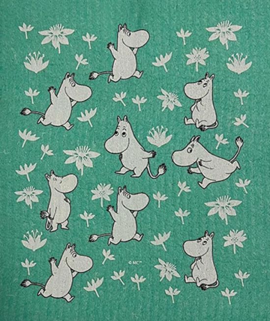 Dishcloth, Moomin w/flowers, green