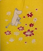 Dishcloth, Moomin w/bottle & flowers, yellow