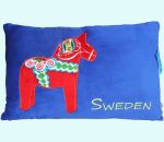 Pillow 18 1/2", blue w/ Dalahorse / Sweden