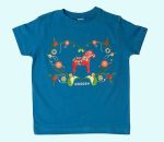 T-shirt, blue w/ Dalahorse in kurbits heart,  3 yrs