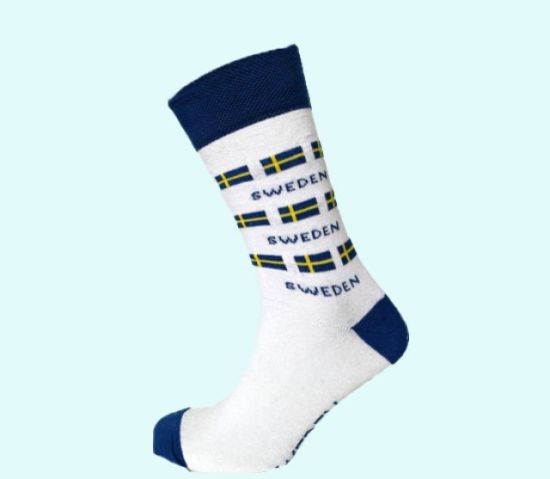 Socks, white w/ Swedish flags