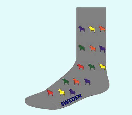 Socks, grey w/ colorful horses