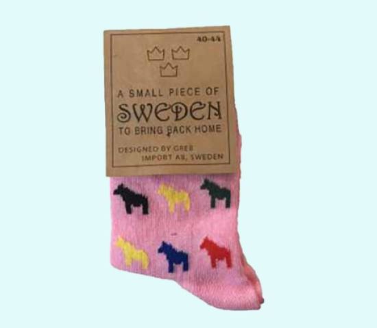 Socks, pink w/ colorful horses M