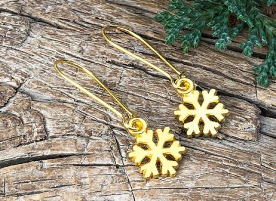 Snowflake earrings, gold