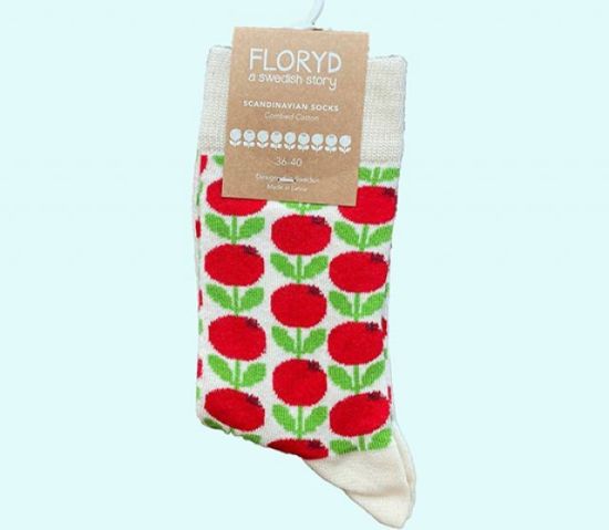 Socks, lingonberry, off white, cotton M