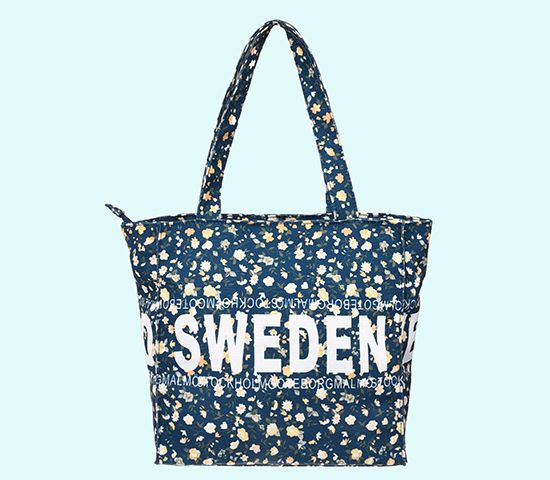 Canvas bag S, flowers, navy