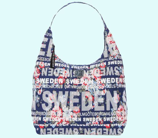 City bag Sweden, blue w/ flowers