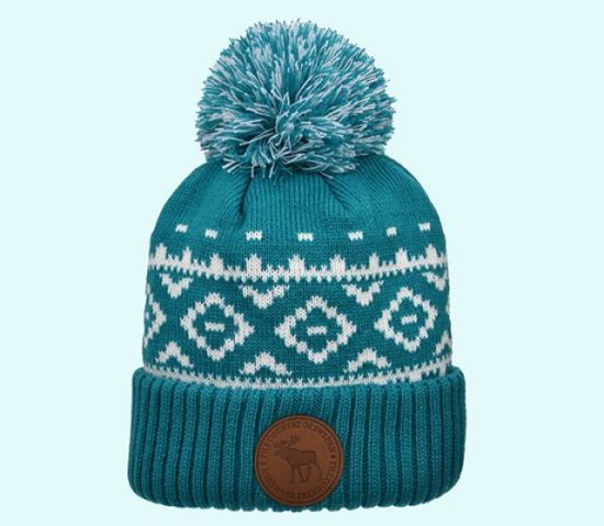 Winter hat beanie leather stamp, teal