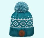 Winter hat beanie leather stamp, teal