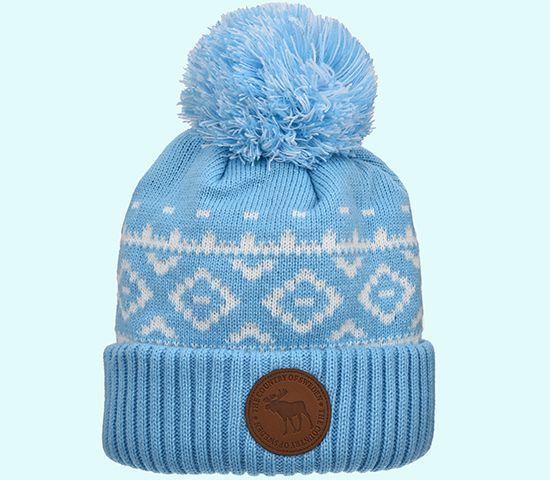 Winter hat beanie leather stamp, light blue