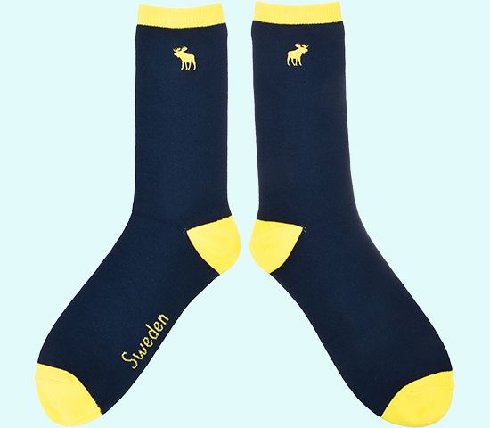 Socks, moose embroidery, navy