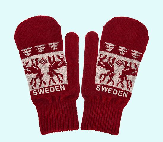 Mittens Sweden w/reindeer, burgundy