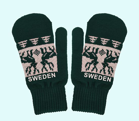 Mittens Sweden w/reindeer, forest green