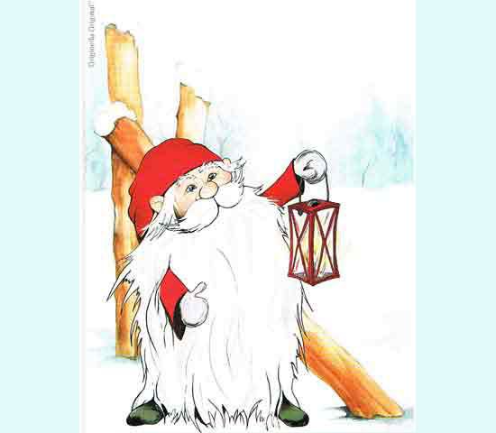 Card w/ env, Tomte sitting w/ lantern